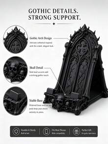 1pc Halloween Gothic Skull Phone Stand, Dark Gothic Style Desktop Phone Holder With Storage And Organizer Function, Black Decorative Design Suitable For Desk, Bedside Table, Shelf, Home Office Desktop Decoration, Perfect For Gothic Style Lovers, Essential Halloween Gift, Halloween Home Decor Ornament, Halloween Decoration / Halloween / Halloween Home Decor - one-size - View 10