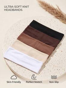 1/5pcs Minimalist Solid Color Wide Headband Set, Retro Y2K Elastic Plain Hairband, Women's Daily Makeup Fitness Hair Accessory, Autumn Hair Accessory - Multicolor - View 2
