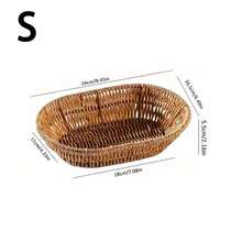 3pcs/1pc Handmade Woven Rattan Tray, Woven Rattan Fruit Basket, Snack Plate, Woven Tray, French Fry Plate, Fried Chicken Plate, Fruit Basket, Woven Oval Shallow Plate, Outdoor Picnic Plate, BBQ Plate, Reusable Portable Tableware For Breakfast, Beverage, Coffee Table, Farm House Decoration And Storage - Yellow Oval Deep - View 13