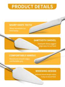 2pcs Stainless Steel Cake Server, Bread Knife, Dessert Knife, Dessert Spreader, Pizza Cutter, Cake Knife Baking Utensil Set, Suitable For Pizza, Cake, Pie, Bread, Ideal For Restaurant, Wedding, Birthday Party, Anniversary, Party, Kitchen Baking Tools - Multicolor - View 4