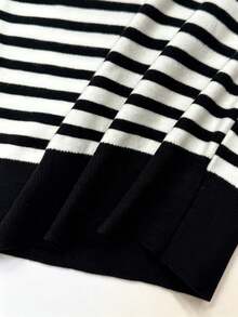 Chic Women's Knitted Long Sleeve Top Featuring A Contrast Collar, Regular Length, And Comfortable High Stretch For Autumn - Black - View 5