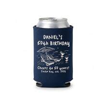 1pc Personalized Birthday Can Cooler, Custom Text Can Sleeve, Beach Party Drink Holder, Milestone Birthday Favor. - Multicolor - View 14
