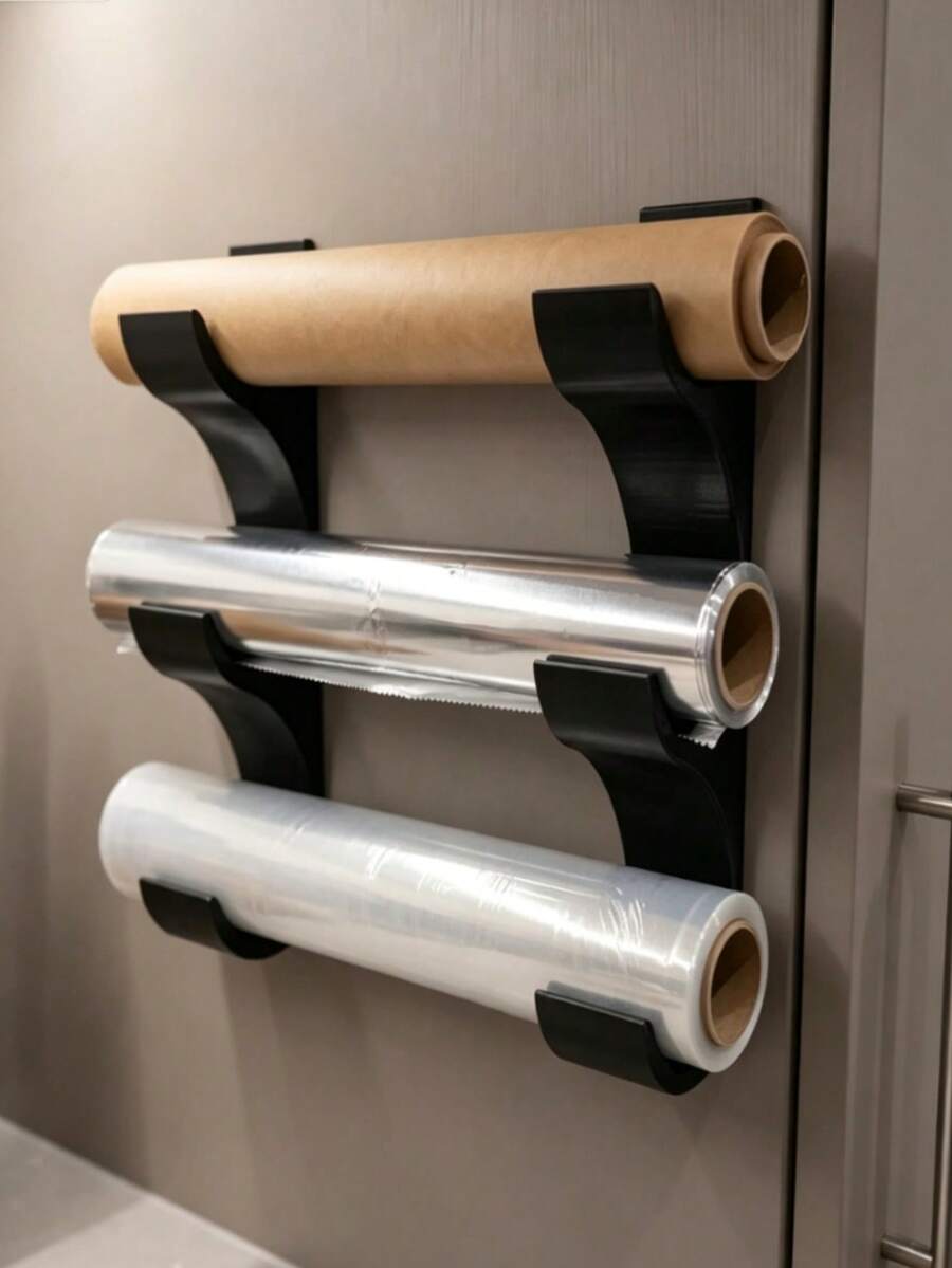 2pcs/1pc Self-Adhesive Wall-Mounted 3-In-1 Kitchen Paper Towel, Plastic Wrap, Aluminum Foil Holder, Max Roll Diameter 50mm, Space-Saving Cabinet Door/Tile Storage Box, Non-Damaging Kitchen Organizer - Multicolor - View 1