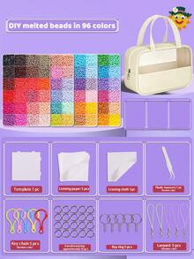 24/48/72/96/120 Colors Perler Beads Handmade Adult DIY, Fuse Beads Set, Includes Storage Bag, Tweezers, Square Plate, Ironing Paper, Colorful Keychain Decorative Accessories And Hanging Rope, Suitable For DIY Puzzle Handmade Jewelry, Birthday Party Handmade Enthusiast Gift, Back To School Handmade Gift, Holiday Gift - 2.6mm Perler Bead Set - View 2