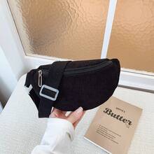 Corduroy Crossbody Small Bag, Solid Color Minimalist Versatile Crescent Waist Bag, Casual Chest Bag - A - View 8