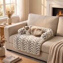 Cat & Dog Plush Sofa Bed With Cushion, Indoor Pet Sofa Bed, Anti-Slip Furniture Protector For Kittens & Puppies - Black and White - View 5