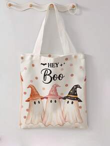 1 buah Tas Tote Kanvas Motif Hantu Kartun Halloween, Tas Bahu Genggam Kapasitas Besar, Tas Belanja yang Dapat Digunakan Kembali untuk Pesta Halloween, Membawa Buku Sehari-hari - MultiWarna - View 9