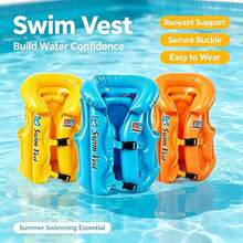 Adult Thickened PVC Inflatable Swim Ring Life Jacket Anti-Flip Adjustable Buoyancy Vest Pool Water Play Equipment Beginner Buckle - Yellow Life Jacket + Air Pump - View 2