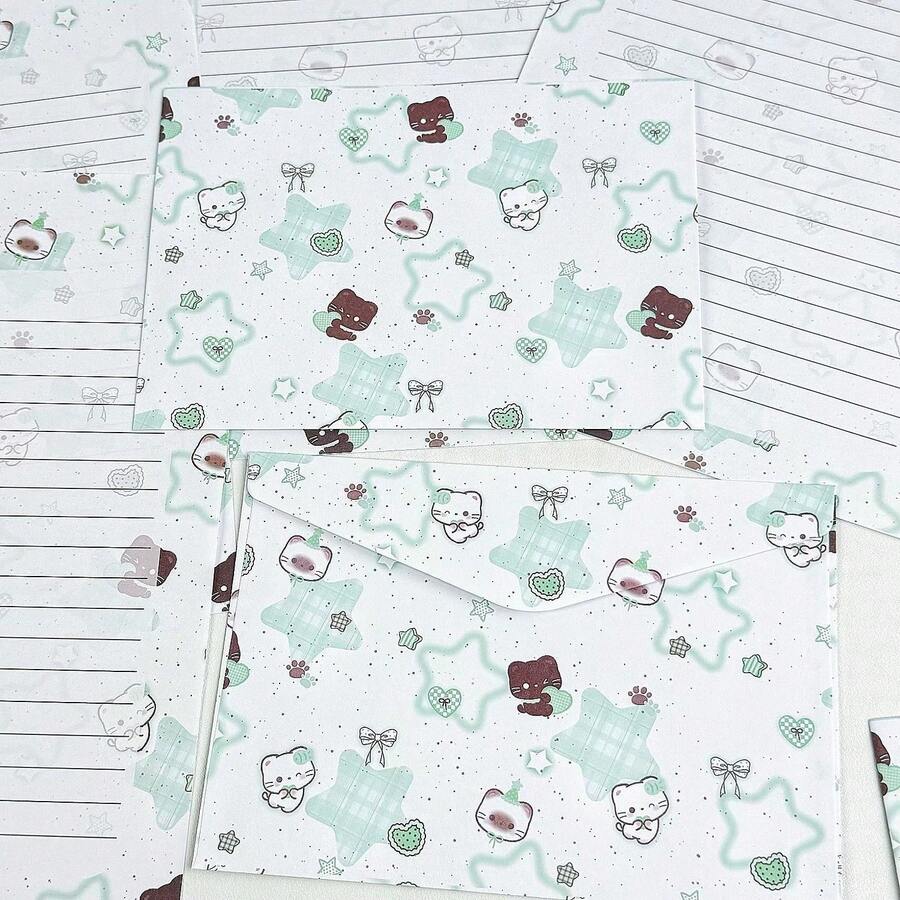 Star Kitten Pattern Stationery Set, Envelopes & Lined Writing Paper, Creative Hand‑Written Message Letter Papers For Greeting Daily Use - A - View 1