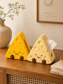 Cute Cartoon Cheese Tissue Box Holder, Cheese Shaped Napkin Dispenser, Desktop Home Decor Storage Ornament - Multicolor - View 6