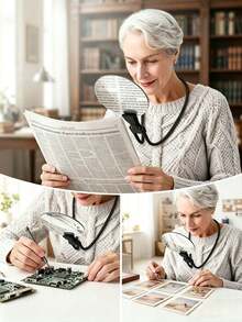 5X Magnifying Glass, Hands-Free Magnifier With Adjustable Stand, Wearable Around Neck, Suitable For Elderly And Low Vision Users For Sewing, Crafts, Cross-Stitch, Inspection And Repair - A - View 6