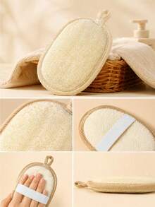 1pc Natural Loofah Bath Scrubbing Towel, Gentle Exfoliating Bath Tool, Bath Sponge Pad, Linen Material Bath Brush, African Net Sponge, Body Brush, Bath Accessories - Multicolor - View 3