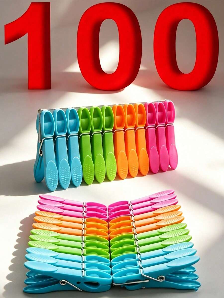 1/12/24pcs Clothespin Set, 73mm Colorful Plastic Clothespins And Sock Clips, Back To School Essential, Spring-Loaded Thickened Clothespins, Suitable For Clothes, Towels And Socks Laundry Clip Set (Random Color) - Multicolor - View 1