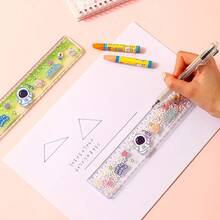 1pc Space Universe Quicksand Ruler, 20cm Straight Ruler, Cute Girl Style Thick Grid Ruler, Back To School Essential, Office & Study Supplies, Halloween, Christmas, Party Favors, Family Reward Gifts, Gifts For Boys And Girls - A - View 2
