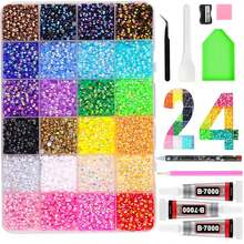 Kit de Decoración 32000 Piezas 24/30/40 Colores de Resina Jelly Rhinestones, Gemas Multicolor de Espalda Plana para Arte de Diamantes, Kit de Decoración con 3 Piezas de 10ml Pegamento de Joyería B7000 & Herramientas - Regalos de Navidad y Cumpleaños para Mujeres - A - Ver 16
