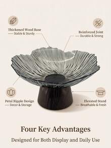1pc High-Foot Decorative Glass Fruit Bowl With Waterproof Walnut Wood Base, Large Capacity, Scratch-Resistant And Easy To Clean, Suitable For Coffee Table, Wedding, Ramadan Iftar And Housewarming Gift - View 18