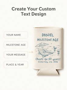 1pc Personalized Birthday Can Cooler, Custom Text Can Sleeve, Beach Party Drink Holder, Milestone Birthday Favor. - Multicolor - View 8