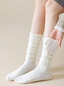 1/5 Pairs Women's Calf Socks, Autumn Solid Color Slimming Leg-Flattering High-Top Slouchy Socks, Pair With Skirts, Versatile Styling - Multicolor - View 8