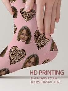 1 Pair Customizable Men's Mid-Calf Socks With Face Pattern, Can Print Any Face On Socks, Personalized Photo Socks, Fun Custom Image Mid-Calf Socks, Suitable For Valentine's Day, Birthday, Gift-Giving, Daily Holidays And Other Occasions, Personalized Customization - Multicolor - View 4