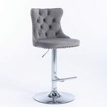 Swivel Velvet Barstools Adjustable Seat Height From 25-33 Inch,  Base Bar Stools With Backs Comfortable Tufted For Home Pub And Kitchen Island, Set Of 2,DE1712GY,Gray - 灰色 - 查看 3