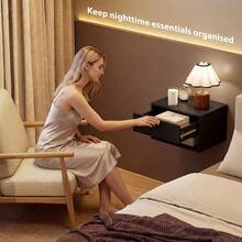 Modern Floating Wall Mounted Bedside Tables With Fluted Drawer For Bedroom And Living Room - Black - View 10