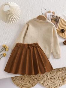 Girls' Sweater Set, Young Girl Back To School Long Sleeve Heart Knit 2 Pieces - Multicolor - View 2