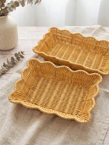 1pc Multifunctional Oval-Shaped Woven Storage Basket - Plastic Rattan Design, Suitable For Storing Fruits, Snacks, Utensils, Fresh Flowers And Miscellaneous Goods, Shelf Decor, Home Decor - Rectangular Lace - View 3