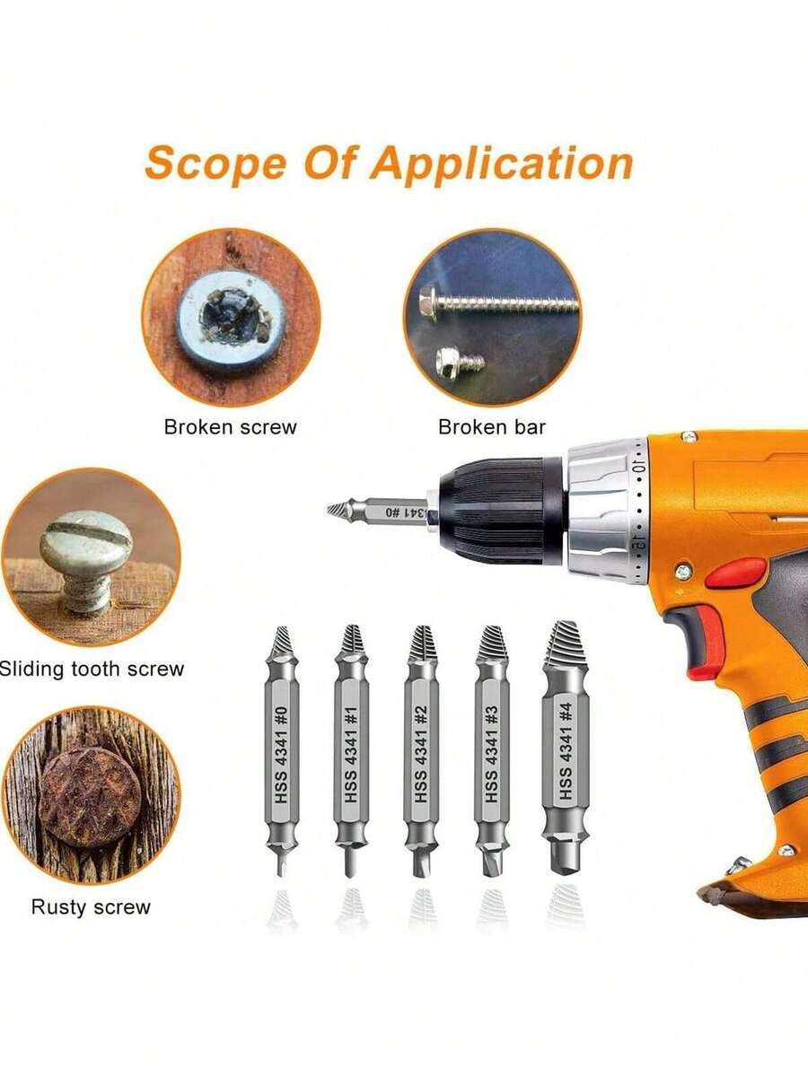 5pcs Screw Extractor Set, Suitable For Broken, Rusted And Stripped Screw Removal, For Removing And Extracting Damaged Screws - Multiple Styles - View 1
