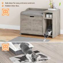 Techigher Litter Box Enclosure, Modern Cat Litter Box Enclosure Furniture Hidden With Cushion, Cat Washroom House End Table With Scratch Pad, Entryway Bench For Livingroom - Grey - View 8