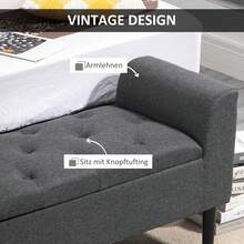 Bench With Storage Space, Upholstered Bench, Stool, Seat Chest, Can Hold Up To 130 Kg, Linen Touch Dark Grey, 116 X 44 X 58 Cm For Hallway And Living Room - A - View 7