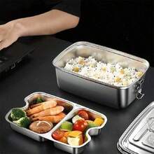 304 Stainless Steel Lunch Box With Plate Food Storage Containers Japanese Kids Lunchbox Microwave Bento Box Portable Tableware Christmas Gift - Silver - View 3
