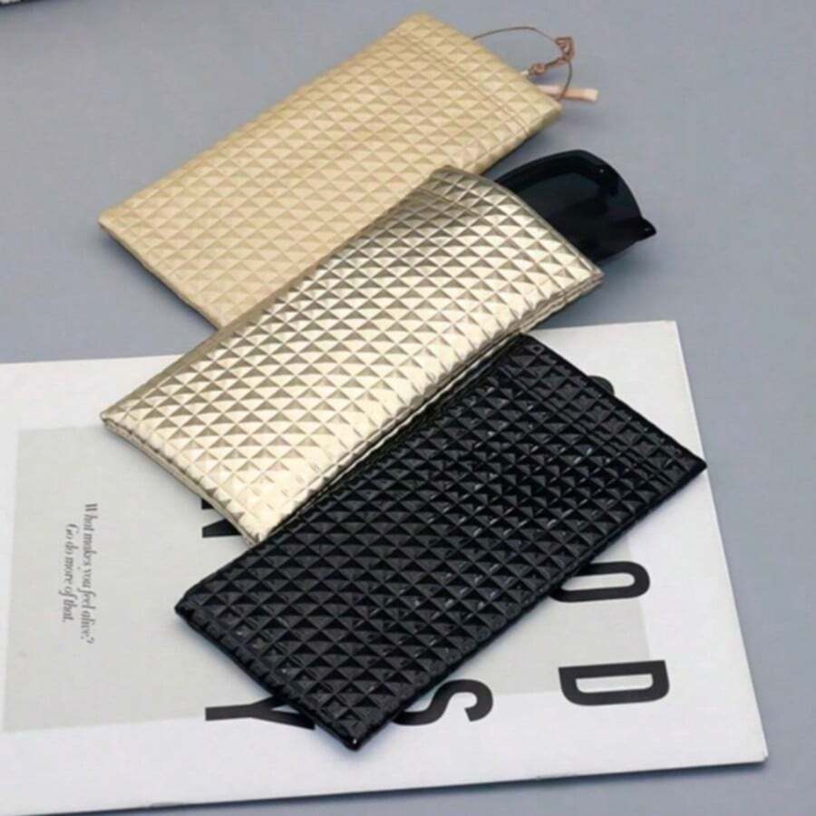 1pc Fashionable Portable Press-Type Leather Eyeglass Case, Scratch-Resistant - Multicolor - View 1