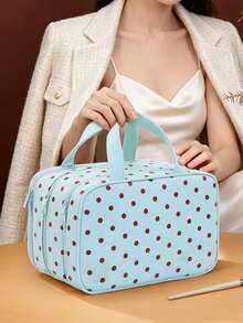 Large Capacity Polka Dot 3-Layer Makeup Bag, Travel Portable Partitioned Storage Toiletry Bag, Back To School Organizer, Holiday Gift For Friends - Multicolor - View 6