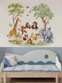 3pcs Large Size Jungle Animal Wall Decals Giraffe Elephant Monkey Wildflowers Butterfly English Inspirational Quotes Construction Vehicle Farm Machinery DIY Peel And Stick Vinyl Stickers For Boys Girls Kids Room Bedroom Bathroom Wall Decor - Multicolor - View 4