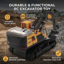1:14 Scale Remote Control Excavator Toy With Sound And Simulated Smoke, Yellow - Yellow - View 7
