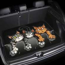 1pc Printed Rear Trunk Mat, 3 Funny Cat Pattern, Crystal Velvet Material, Durable, Easy To Clean, Keep Your Vehicle Clean And Tidy, Protect Your Vehicle Interior Suitable For SUV, Truck And Sedan Easy To Install, Outdoor Picnic Mat, Vehicle Trunk Mat | Vibrant Trunk Mat | Car Trunk Anti-Slip Mat. - Three Cats - View 10
