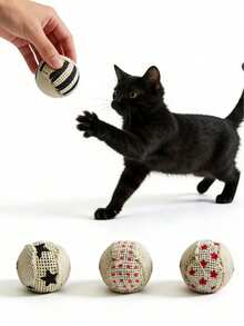 4pcs/Set Cylindrical Material Cat Toys, Canvas Ball, Interactive Toy, Natural Cylindrical Material, Suitable For Adult Cats And Kittens - Multicolor - View 5