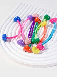 7pcs Girls Candy Color Heart High Ponytail Hair Ties Spiral Hair Ropes Candy Bean Hair Accessories Ball Head Ropes Hair Ties For Children Candy Color Hair Ties For Girls Daily Use - Multicolor - View 6