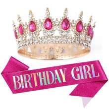 1pc/2pcs Birthday Girl Crown & Sash Set, Rose Gold/Purple/Gold Rhinestone Tiara + Glitter Sash, Women & Girls Birthday Party Accessories - Multicolor - View 14