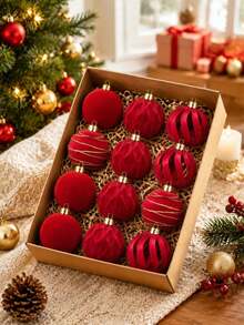 12/15pcs Velvet Christmas Tree Hanging Ornaments, Merry Christmas Decor, Burgundy Christmas Ball Decorations, Christmas Decorations, 4/6/8cm Red Christmas Balls, Christmas Hanging Ornaments, Home Decor, Christmas Decorations, Christmas Party Supplies, Christmas Tree Decorations, Christmas Decor, Christmas Gifts, Indoor/Outdoor Decor - Burgundy - View 9