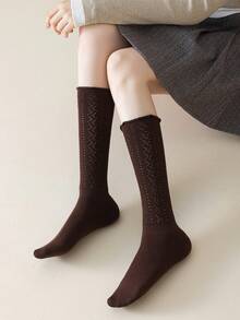 1/5 Pairs Women's Calf Socks, Autumn Solid Color Slimming Leg-Flattering High-Top Slouchy Socks, Pair With Skirts, Versatile Styling - Multicolor - View 7