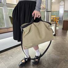 Solid Color Large Capacity Canvas Tote Shopping Bag, Multi-Pocket Design, Mother's Day Gift For Mom, Commute Travel Minimalist Fashion Versatile - Khaki - View 5
