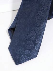 1Pc Men Dark Navy Vintage Damask Jacquard Slim Neck Tie Glossy Formal Business Wedding Suit Accessory - Multicolor - View 4