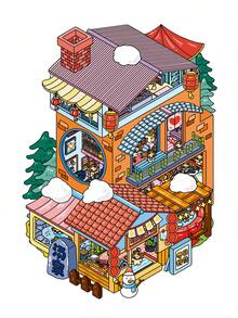 One Set Of 3D Scene‑Building Stickers, Fun Stress‑Relief Kids Journal Stickers, House Series - 4.0 Winter Hot Spring - View 12