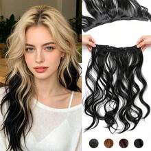 1-Piece Ultra-Lightweight Large Wave Hair Extension | 4 Clips Secure Invisible | Long Layered Curly Hair Volume Booster | Women's Daily Party Voluminous Natural Styling (Seamless Breathable) - Multicolor - View 2