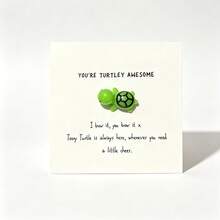 You're Turtley Awesome 小海龜口袋好友卡，鼓勵禮物，可愛迷你海龜裝飾品，幽默諧音加油紀念品，給朋友的正向加油禮物 - 深色烏龜 - 查看 6