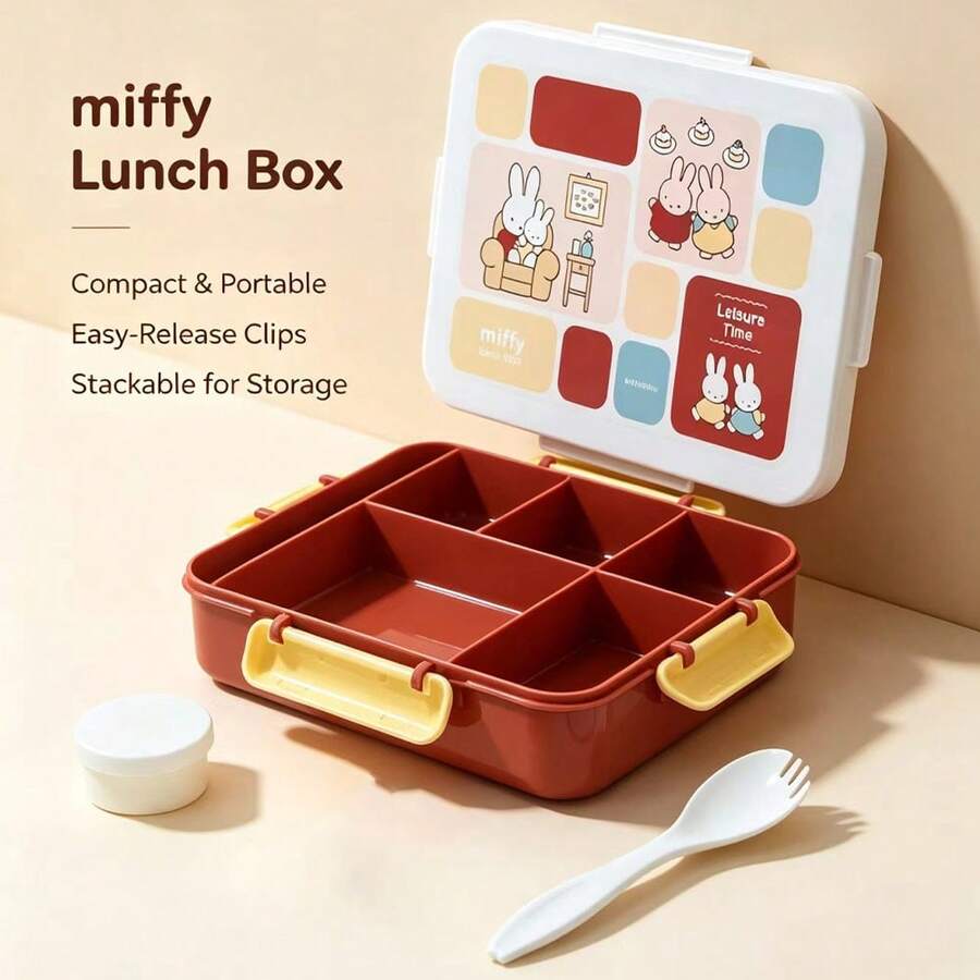 1pc Authentic Miffy Leisure Time Rectangular Lunch Box, 1000ml Large Capacity, Perfect For Daily Commute And Outdoor Outings, Great Gift For Family And Friends - Multicolor - View 1