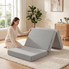 Klappmatratze 200 X 90 Cm, 15 Cm Faltbare Matratze, Tragbare Bodenmatratze Mit Waschbarem Bezug, Oeko-Tex Geprüft - Light Grey - View 2