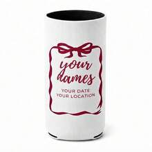 1pc Personalized Can Cooler Sleeves, Custom Wedding Can Coolers With Names Date And Location, Bow Design Neoprene Drink Holders, Standard Or Slim Wedding Favors For Guests. - Multicolor - View 11