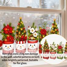 1/3pcs Cartoon Snowman And Santa Claus Head Potted Plant Window Sticker, Double-Sided Visible PVC Electrostatic Adsorption Glass Sticker, Suitable For Living Room, Kitchen, Dining Room, And Home Decoration. - Multicolor - View 4
